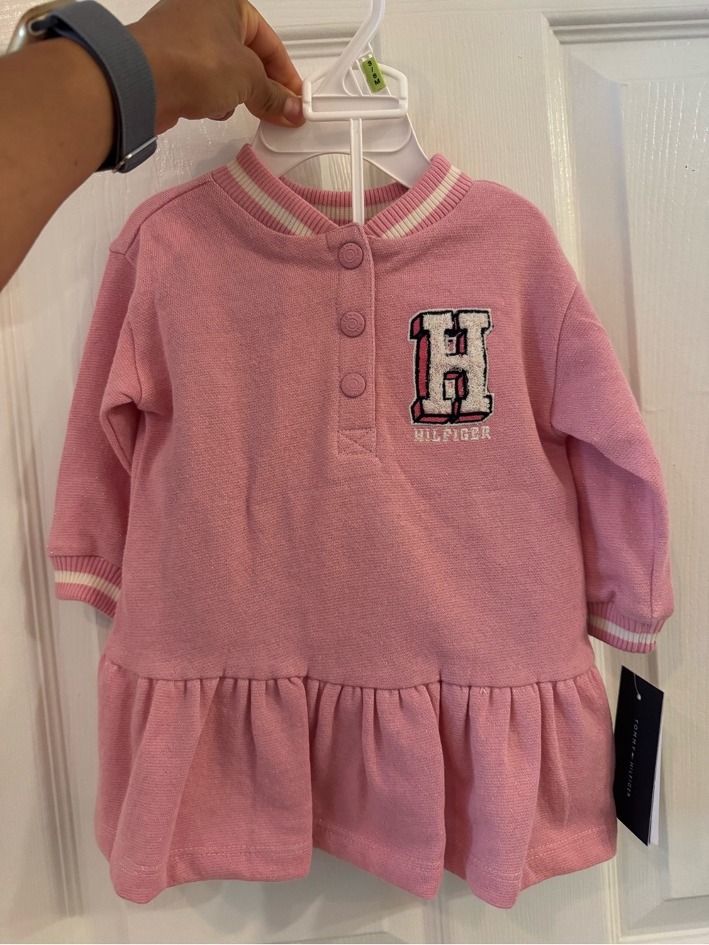 Tommy Hilfiger Pink Crewneck Polo Dress with Embroidered H